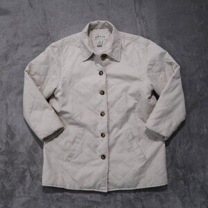 Orvis Jacket Womens M White Quilted Button Up Coat Puffy Outdoors Casual Preppy